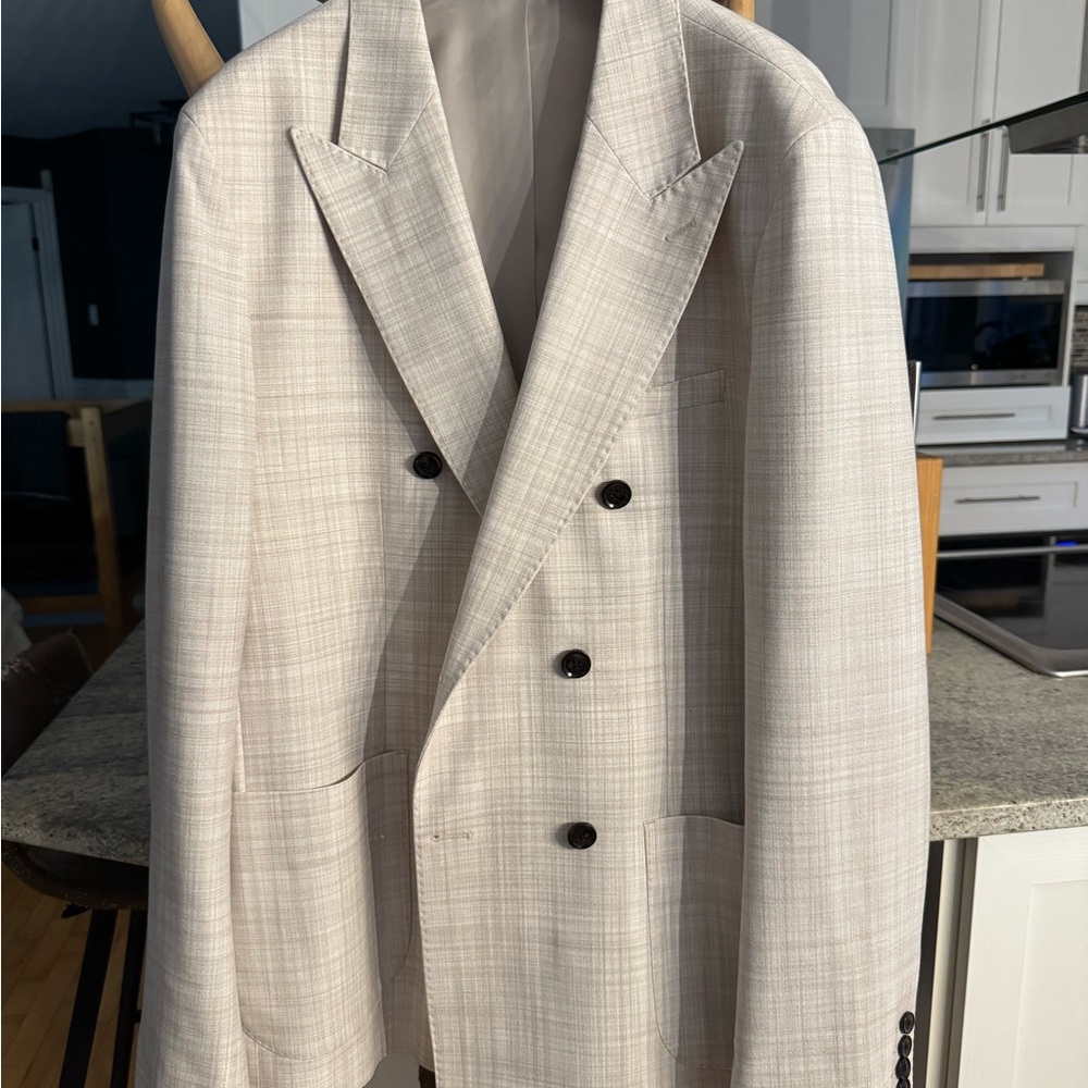 New Reiss Men's Double-Breasted Plaid Blazer - white/Light Gray